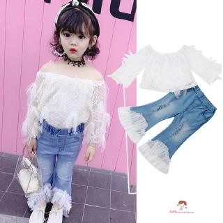 Set áo phối ren và quần short jeans đáng yêu cho bé gái
