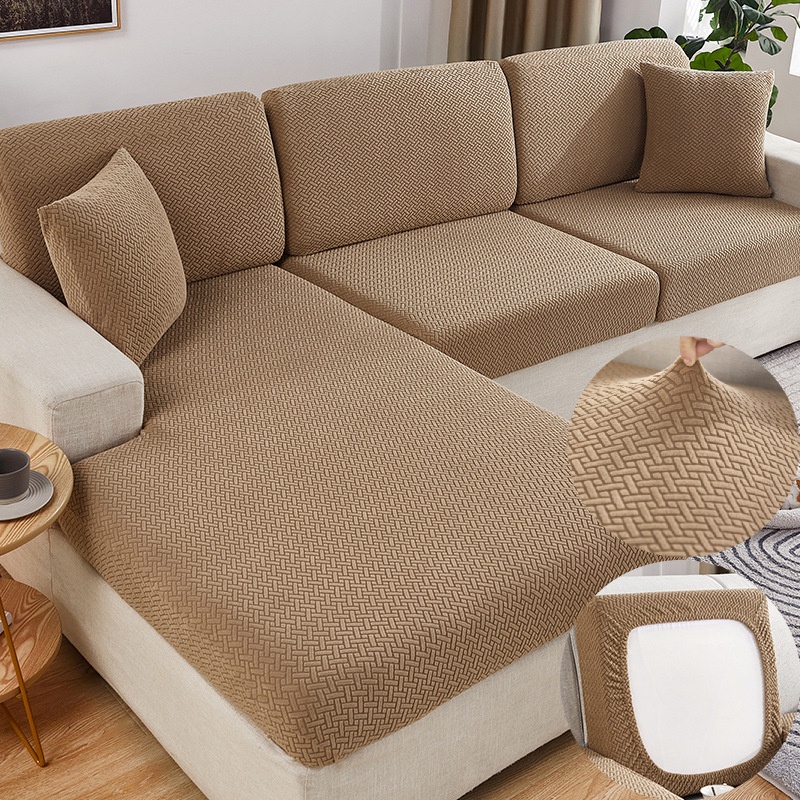 Vỏ bọc đệm ghế sofa hình chữ L bằng vải lông cừu dày dặn co giãn màu trơn dùng trang trí nội thất phòng khách