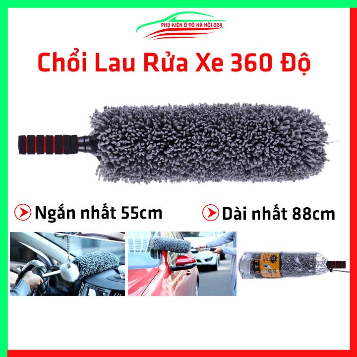Chổi nano đen lau rửa xe ô tô 360 tròn sợi siêu mịn điều chỉnh điều dài