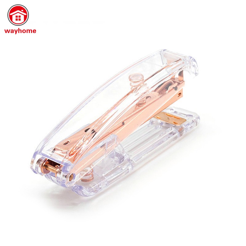 Rose Gold High-grade Transparent Plastic Stapler Office Study Binding Machine