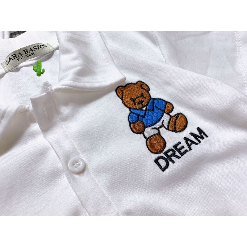 Áo polo croptop thêu gấu chữ DREAM