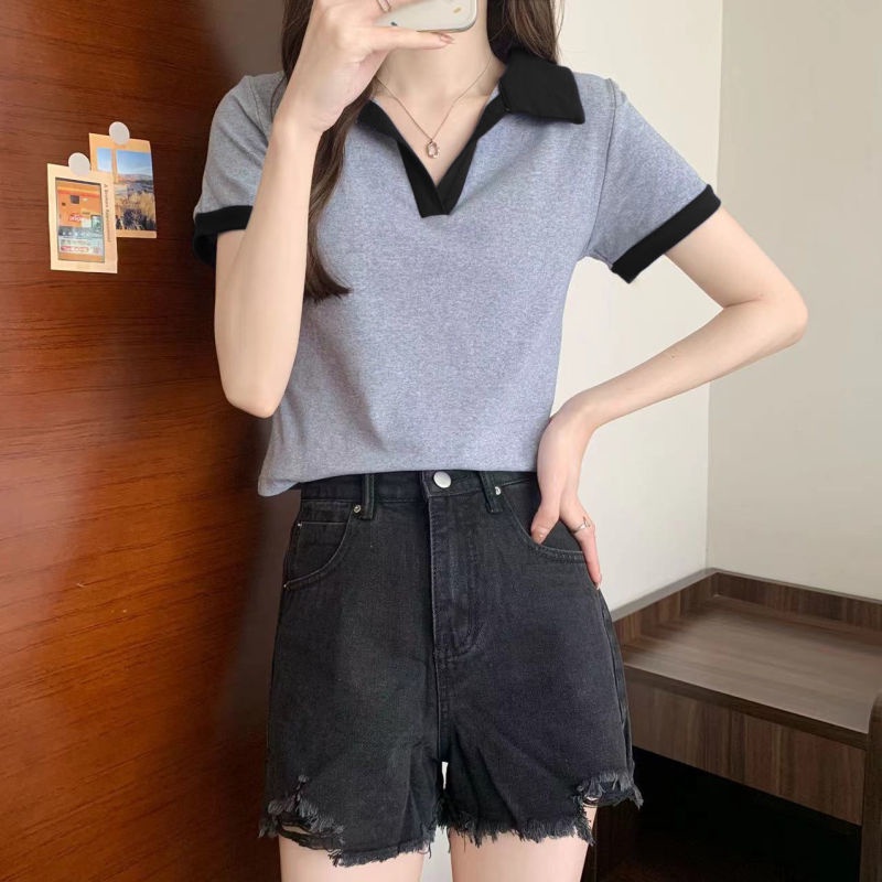 Áo polo Ngắn Tay Màu Sắc Tương Phản Thời Trang Cho Nữ