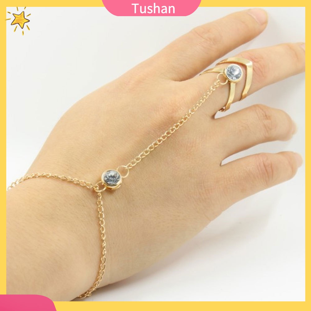 TUSH_Fashion Hollow Geometric Rhinestone Inlaid Ring Bracelet Wedding Bridal Jewelry