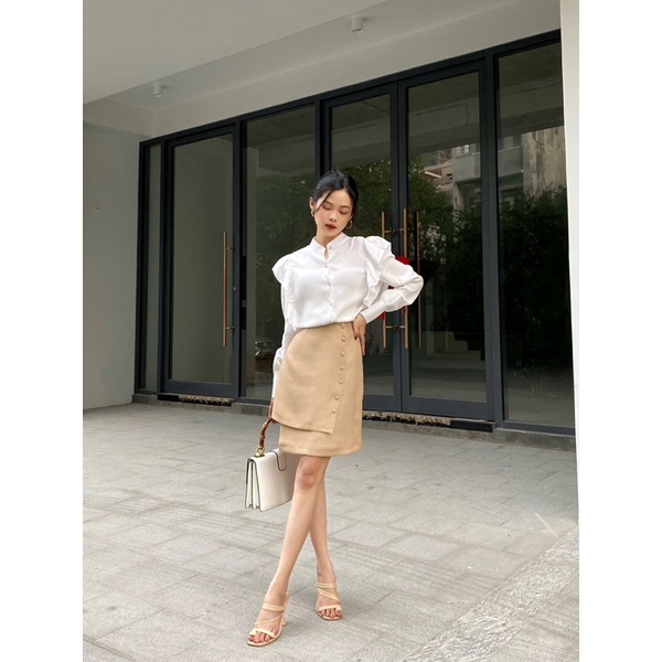 VELLE DESIGN áo sơ mi Erina bèo vai chất linen Mỹ dày dặn sang trọng kiểu dáng thanh lịch