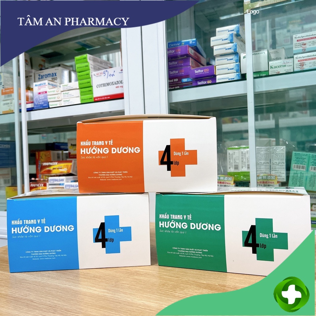 Khẩu trang Hướng Dương kháng khuẩn 4 lớp / hộp 50 cái