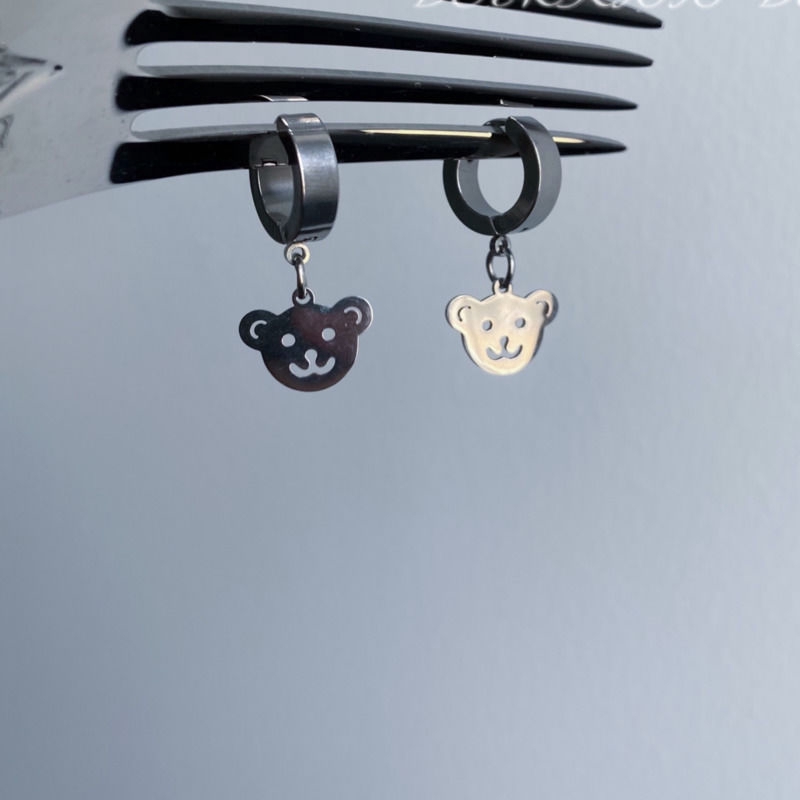 Bông Tai Bằng Thép Titan Hình Gấu Phong Cách Hip Hop Cá Tính