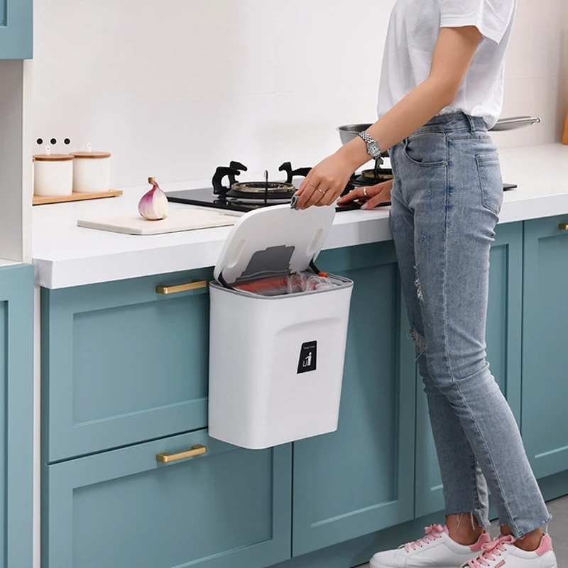 Thùng Rác Gắn Tường Cỡ Lớn 7L/9L Có Nắp Đậy Tiện Dụng Cho Nhà Bếp/ Nhà Tắm
