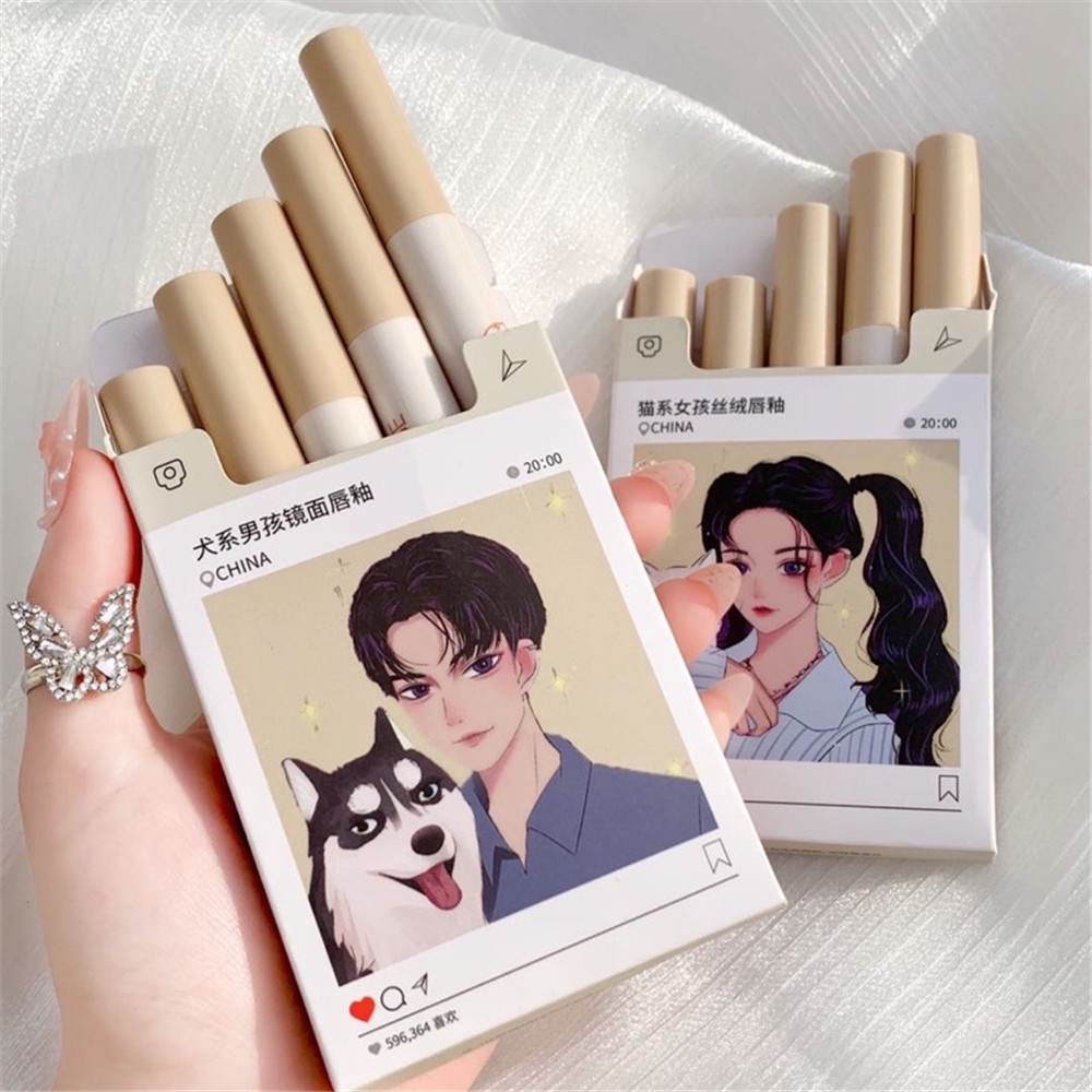 [Hàng mới về] Bộ 5 thỏi son môi Qipin HERORANGE mềm mịn như nhung lâu trôi họa tiết cún mèo