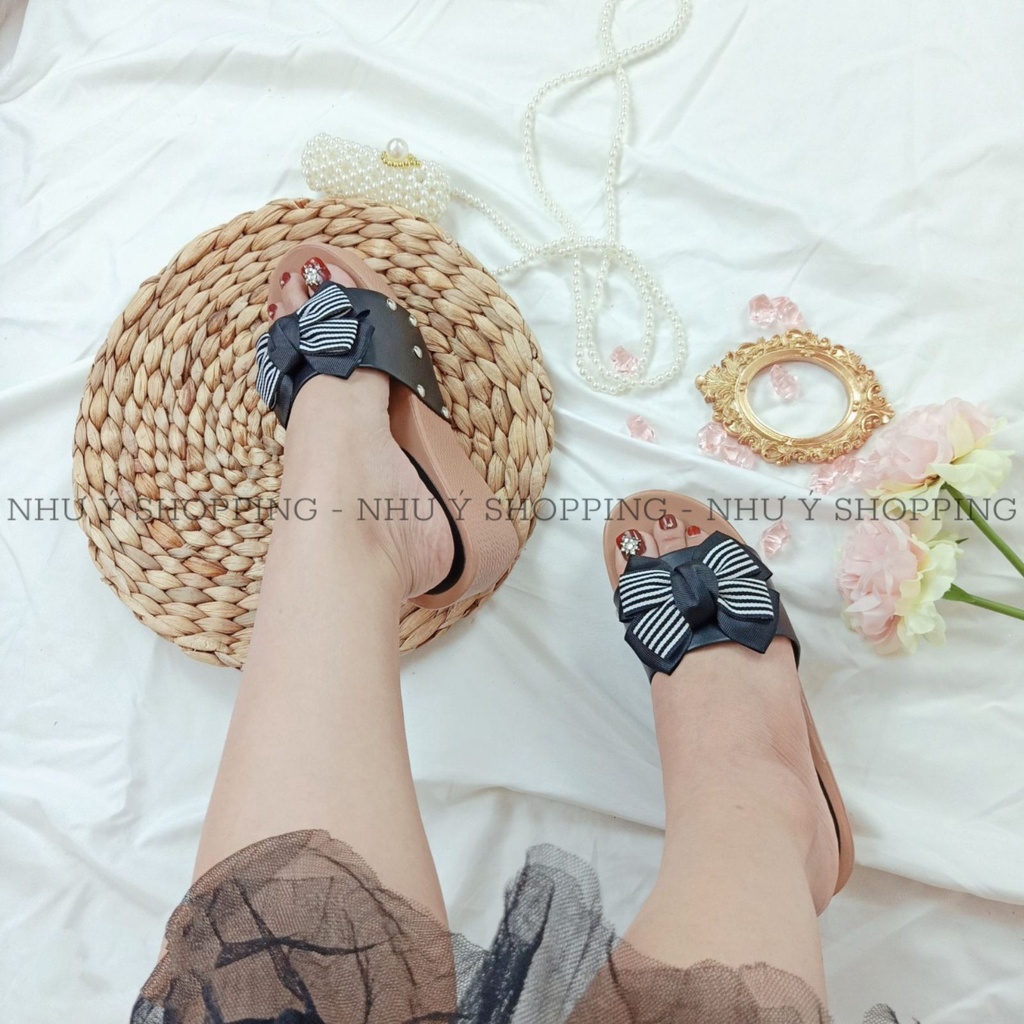 Dép nữ đế xuồng nơ xinh đế PU nhẹ êm tôn dáng-TBXN