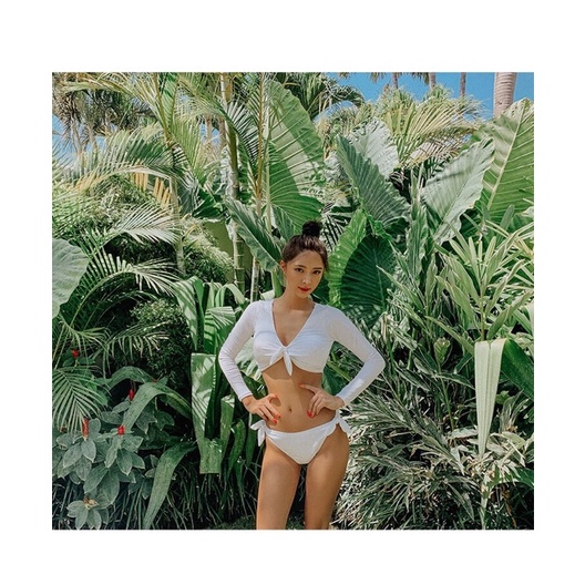 Bikini bộ bơi đi biển tay dài phối nơ trắng siêu dễ thương EVA TDNT