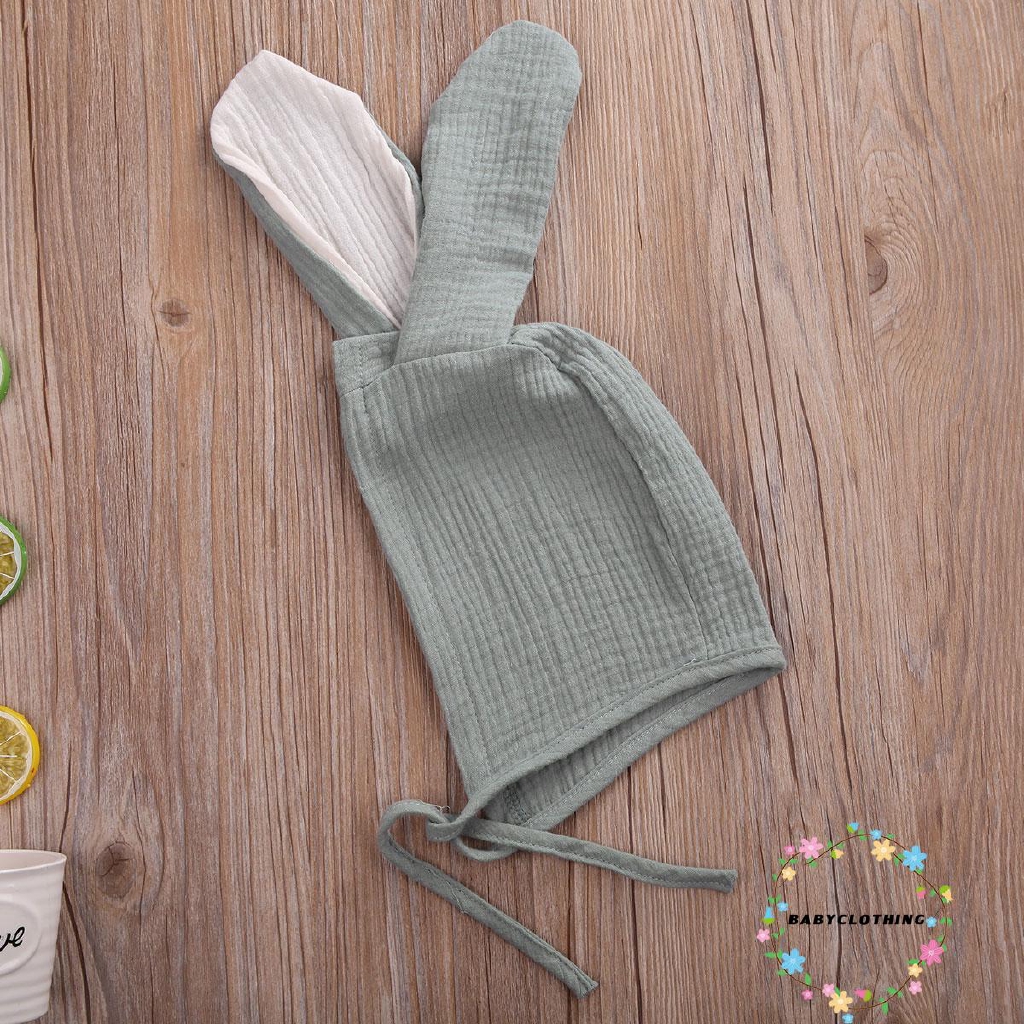 Bộ áo liền quần dài tay ôm dáng bằng vải lanh cotton + nón tai thỏ 3D đáng yêu cho bé từ 0-24 tháng tuổi