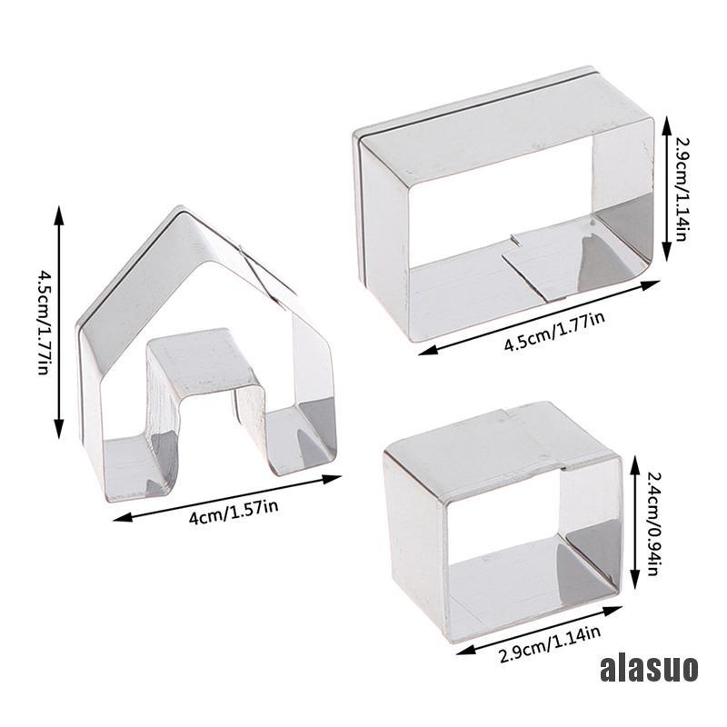 3 Khuôn làm bánh quy bằng thép không gỉ tạo hình nhà kẹo gừng sáng tạo