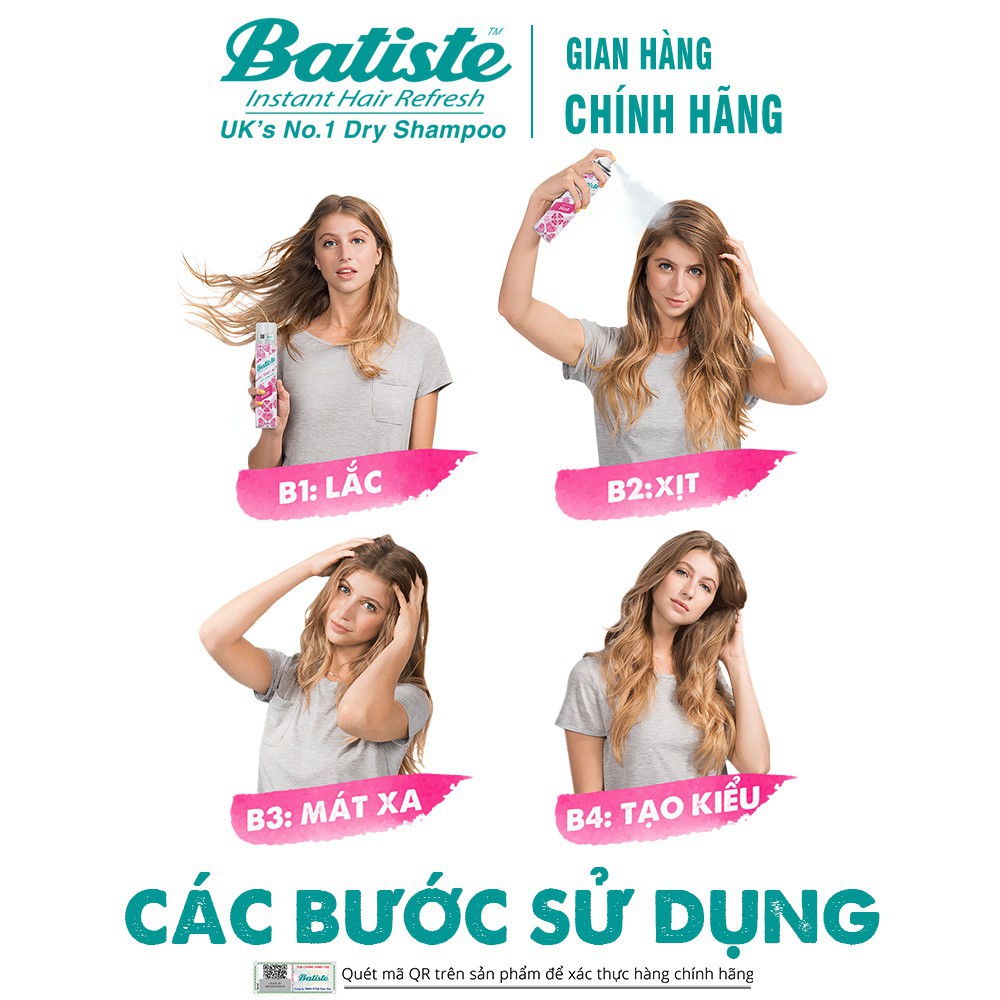 DẦU GỘI KHÔ BATISTE HƯƠNG NHIỆT ĐỚI TROPICAL Dầu Gội Đầu Cho Bạn Mái Tóc Hết Dầu, Bồng Bềnh, Mềm Mượt, Thơm Mát Tự Tin