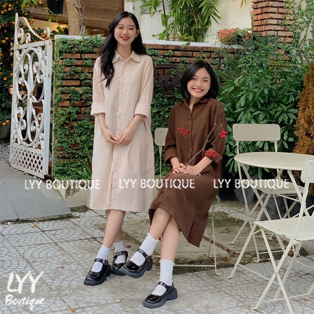 Váy sơ mi dáng ULZZANG suông dài tay chất thô, Đầm sơmi suông dài oversize hàng Quảng Châu LYY BOUTIQUE | BigBuy360 - bigbuy360.vn