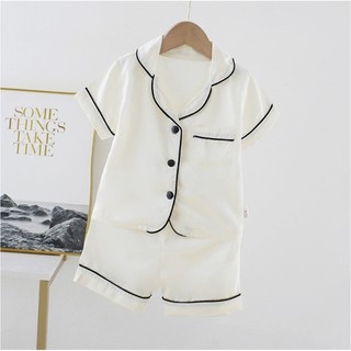 Bộ Pjiama Lụa Cho Bé Trai Và Bé Gái. Bộ Ngủ Cộc Tay In Chữ Cho Bé Từ 6-27kg