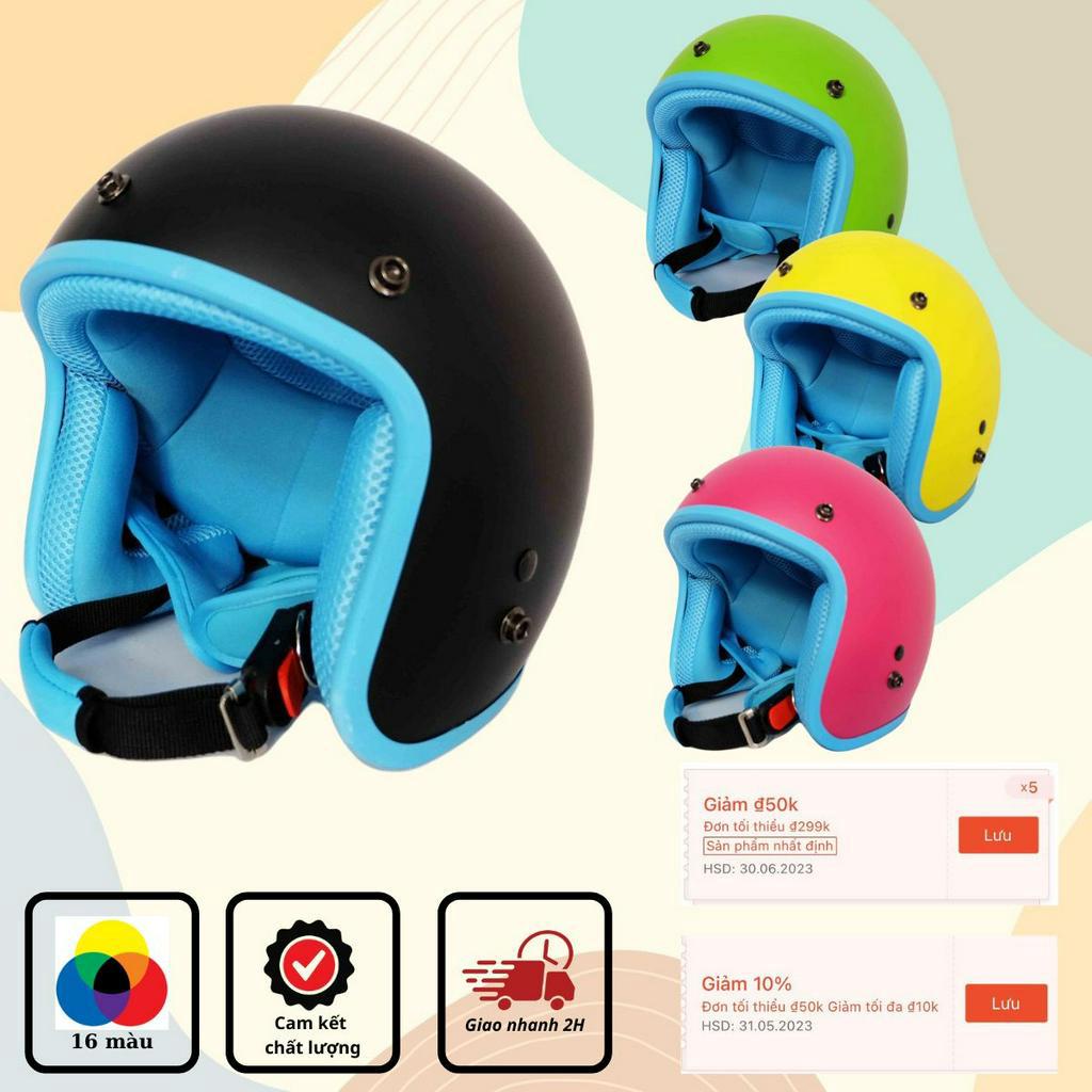 [ 17 Màu - Ảnh Thật ] Mũ Bảo Hiểm 3/4 đầu Lót Xanh Cao Cấp Như Hình - Hàng CTY-Cam Kết Chất Lượng Giống Hình 100%