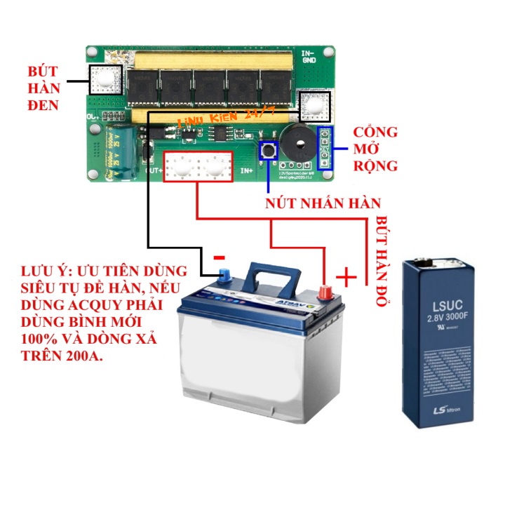 Module Mạch Chế Máy Hàn Cell Pin Dùng Siêu Tụ Và Ăc Quy Dòng Xả Cao