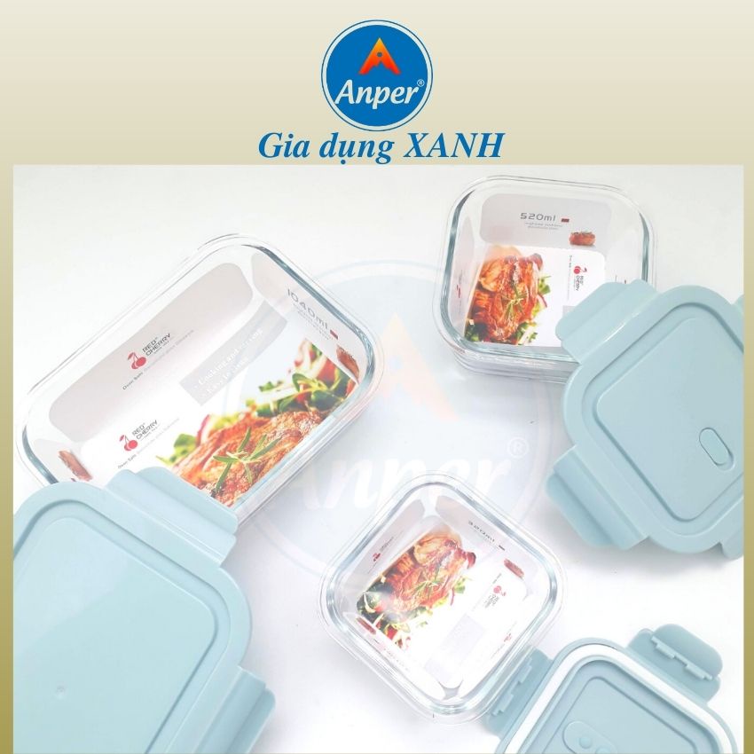 Hộp thuỷ tinh đựng cơm  Anper , thực phẩm chia ngăn chống tràn nắp hút chân không , Giống  Lock lock | BigBuy360 - bigbuy360.vn