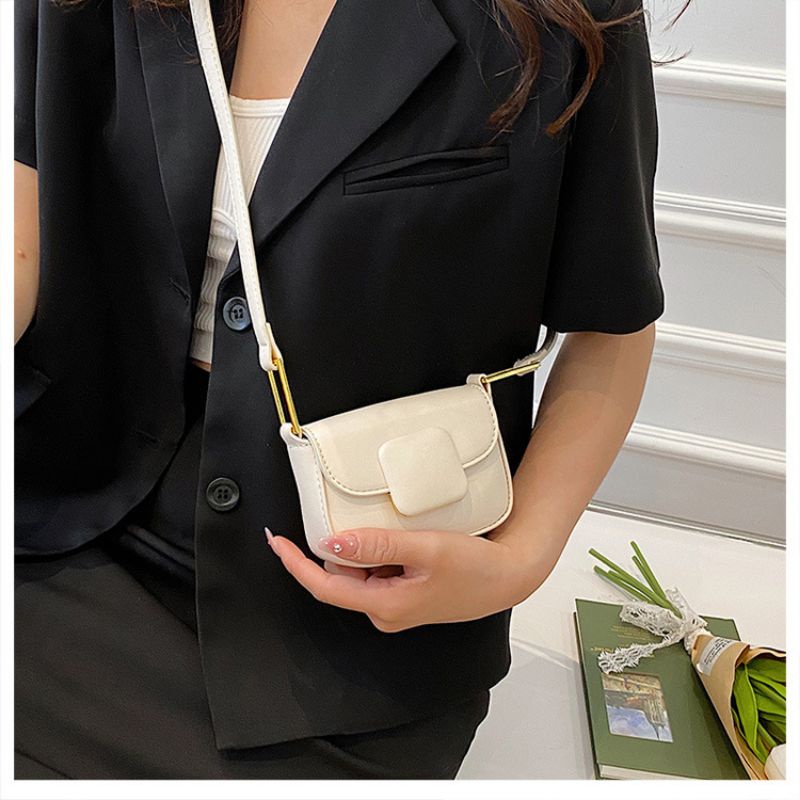 Túi Xách Da Mini Nữ Khóa Vuông, Túi Da Đeo Chéo Bé Gái Cao Cấp Thời Trang Trẻ Trung
