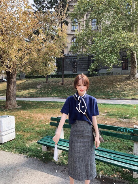 Set len xanh cổ nơ siêu hot - có bán áo riêng