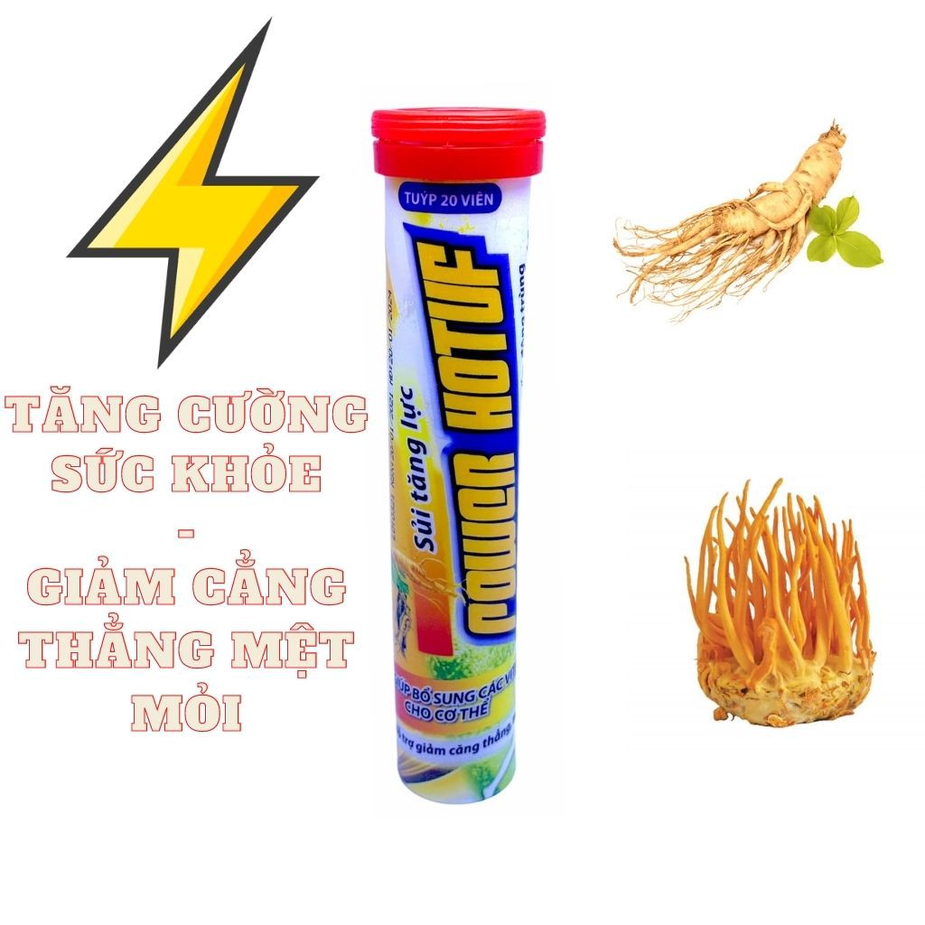 C sủi, viên sủi tăng lực( CAO CẤP ) POWER HOTUF 20 viên/tuýp tinh chất nhân sâm và nấm đông trùng tăng cường sức khỏe | BigBuy360 - bigbuy360.vn