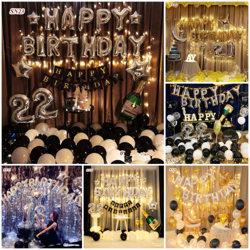 7 Set Bóng Sinh Nhật Happy Birthday Kèm Đèn Led Và Số Tuổi Nhiều Mẫu