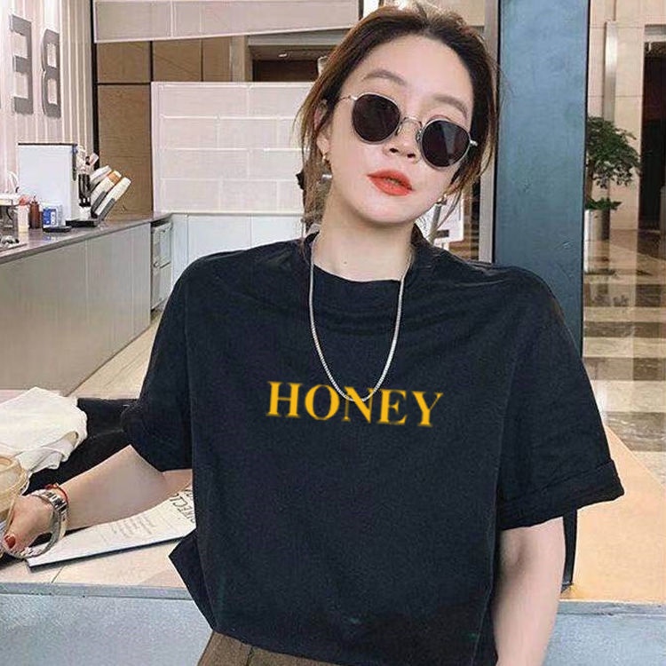 Áo thun 100% cotton ngắn tay dáng rộng phong cách Hàn Quốc cho nữ