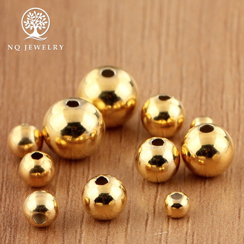 Charm bi bạc mạ vàng hạt tròn trơn 2.5mm - 6mm - NQ Jewelry