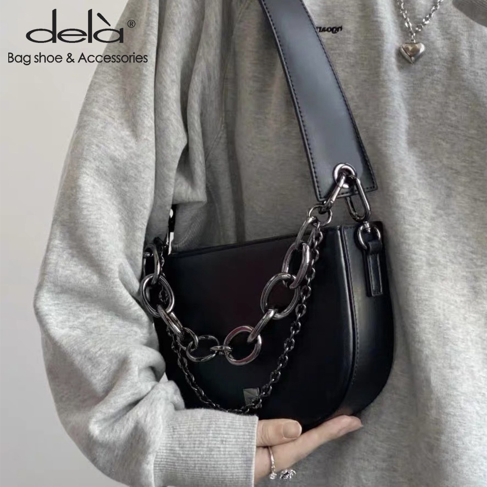 Dela ins Túi Xách Đeo Vai Hình Bán Nguyệt Phối Dây Xích Thời Trang Hàn Quốc Cao Cấp Dễ Phối Đồ Cho Nữ