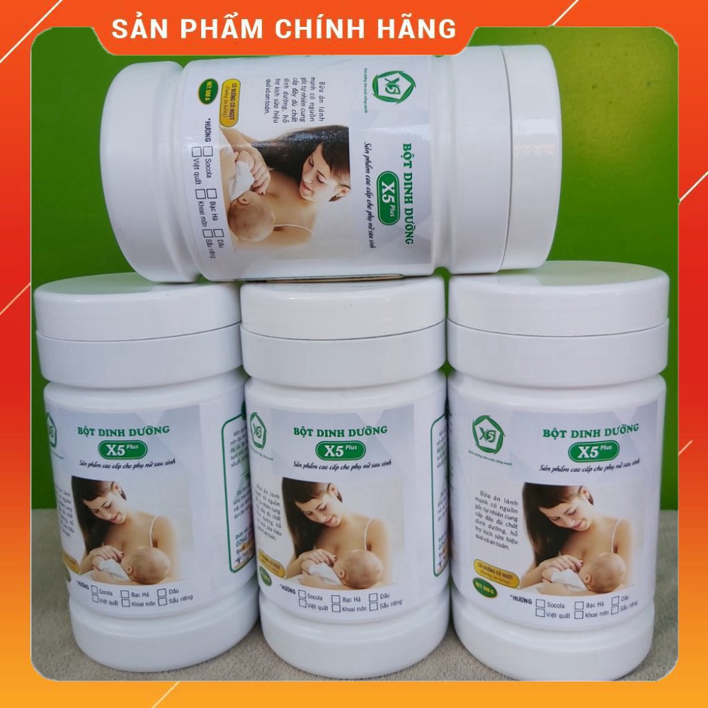 BỘT DINH DƯỠNG X5 PLUS-dùng cho lợi sữa cho mẹ sau sinh, gồm các hạt ngủ cốc naỷ mầm, thêm đạm đậu nành,bột nghệ... .