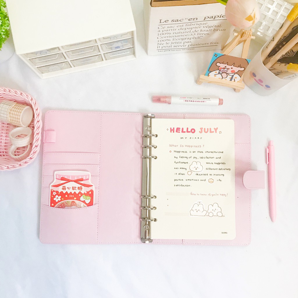 BÌA SỔ DA SỔ CÒNG SIZE A5 6 CÒNG MÀU PASTEL LÀM PLANNER KHOÁ NAM CHÂM BULLET JOURNAL TAKE NOTE SIÊU ĐỈNH