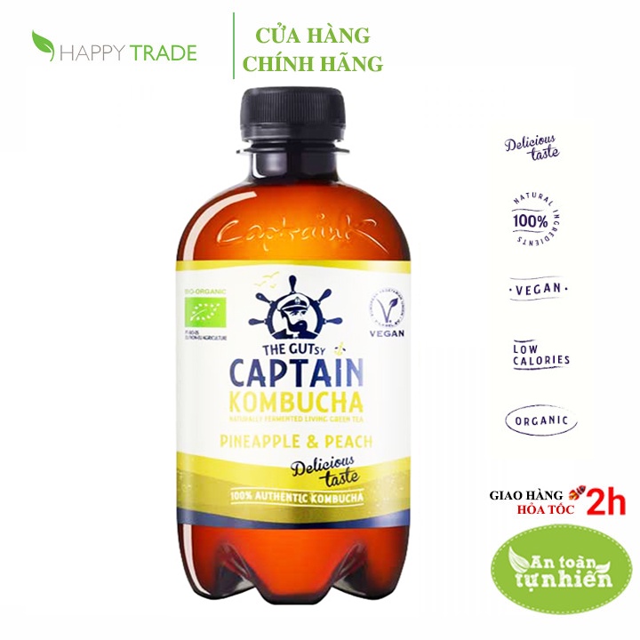 Trà dưỡng sinh Kombucha hữu cơ vị đào dứa The Gutsy Captain 400ml