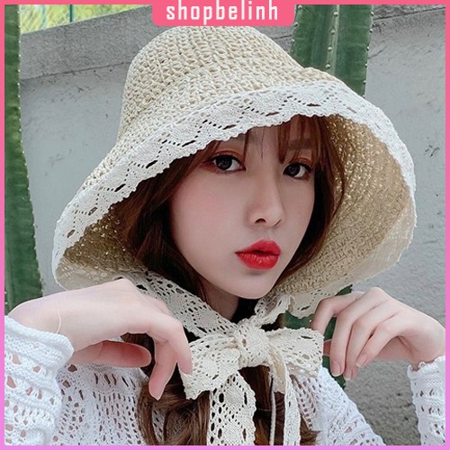 [hàng sẵn] Mũ cói ren đi biển - mũ tiểu thư sang chảnh-shopbelinh