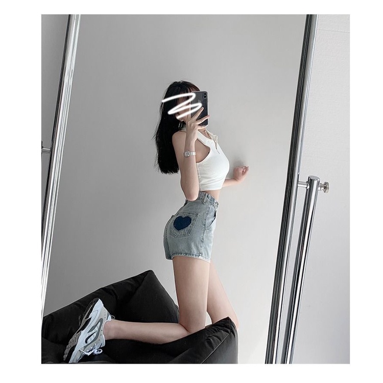 Quần Short denim Ống Rộng Rách Gối Phong Cách Đường Phố Cho Nữ