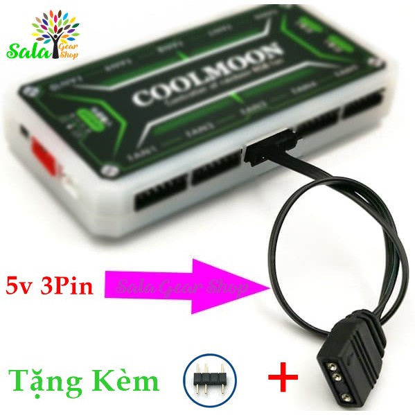 Cáp chuyển  4Pin 6Pin Hub Coolmoon ra 5v 3Pin, Dùng Sync Led 5v 3Pin Bằng Hub Coolmoon