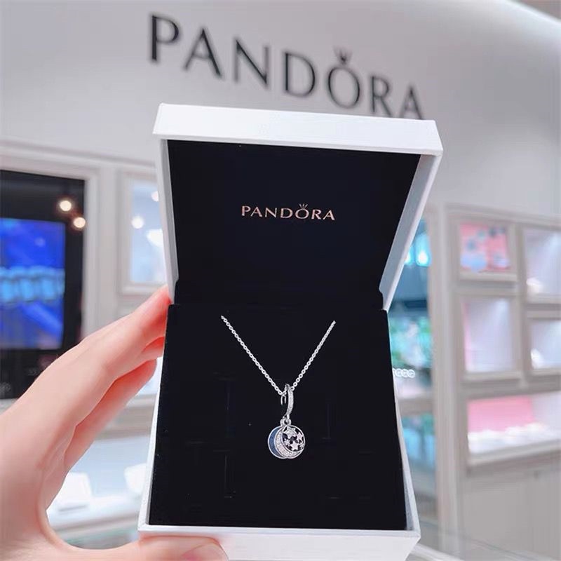 Vòng cổ Mạ Bạc 925 Mặt Hình Trăng Và Sao Đính Đá Zircon Pandora
