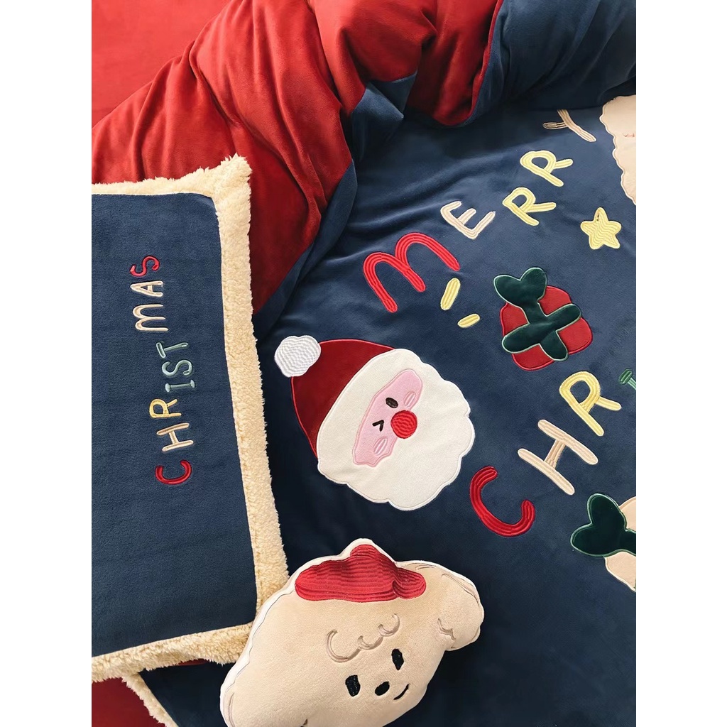 Bộ chăn ga nỉ đón Giáng sinh và Chúc mừng năm mới, full set 5 món