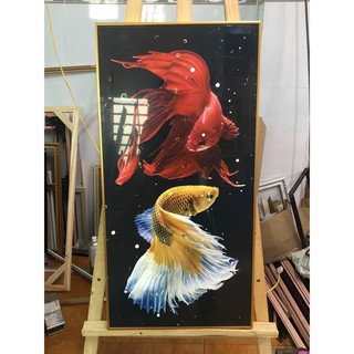 Tranh treo tường phủ bóng laminate cao cấp VTC Đôi cá betta OP-23725139 TG kt 60 x 120 cm