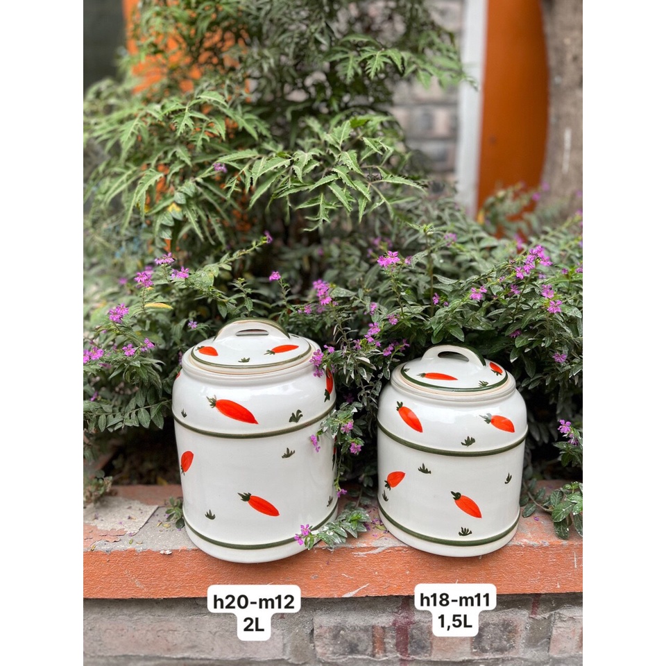 Hũ, vại muối dưa cà Gốm sứ Bát Tràng cực xinh yêu an toàn sức khoẻ họa tiết xinh yêu (ib chọn mẫu)