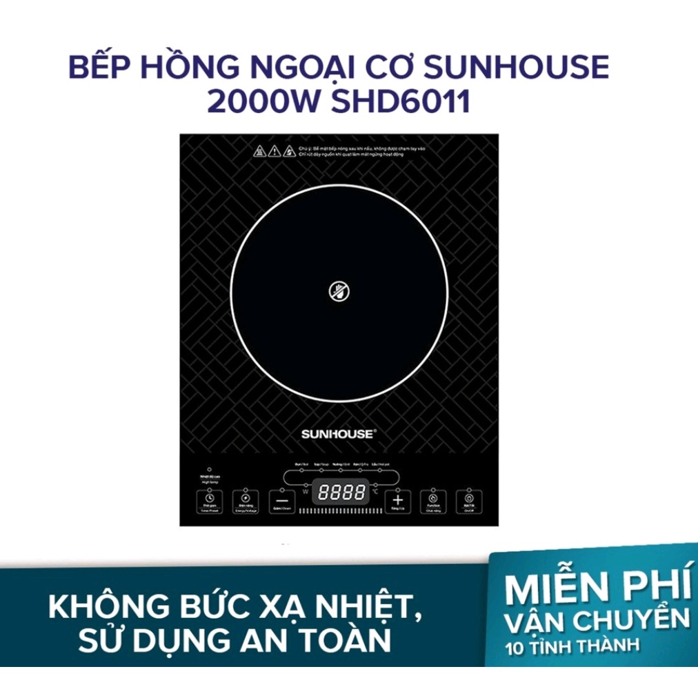 [HÀNG CHÍNH HÃNG]Bếp hồng ngoại đơn Sunhouse SHD6011: mặt kính siêu bền + 5 chế độ nấu
