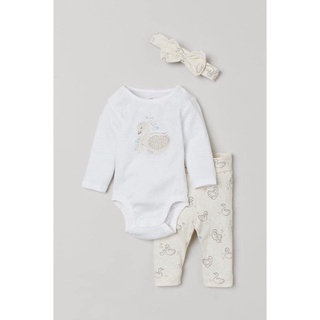 Set thiên nga 3ct body kèm băng đô h&m sz 0-9m