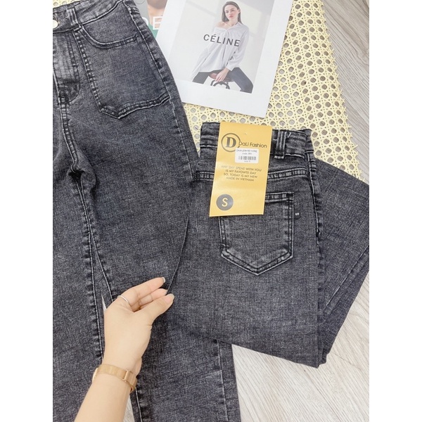 Quần jeans co giãn cạp cao túi vuông | WebRaoVat - webraovat.net.vn