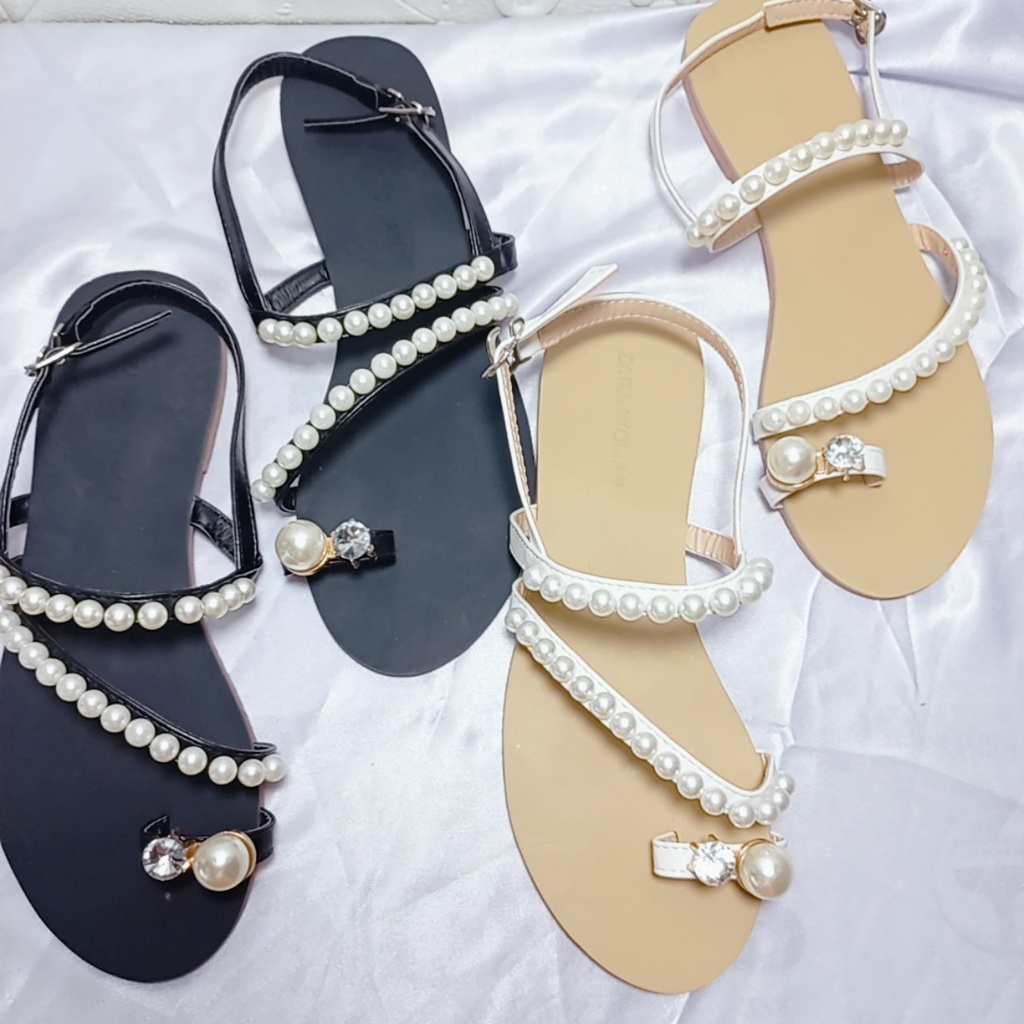 Giày Sandal Nữ Đế Bằng Cài Quai Hậu-Sandal Đi Học Kiểu Sỏ Ngón Đính Ngọc Mẫu Mới Bền Đẹp Đi Biển Đi Chơi  Mã SDNGOC