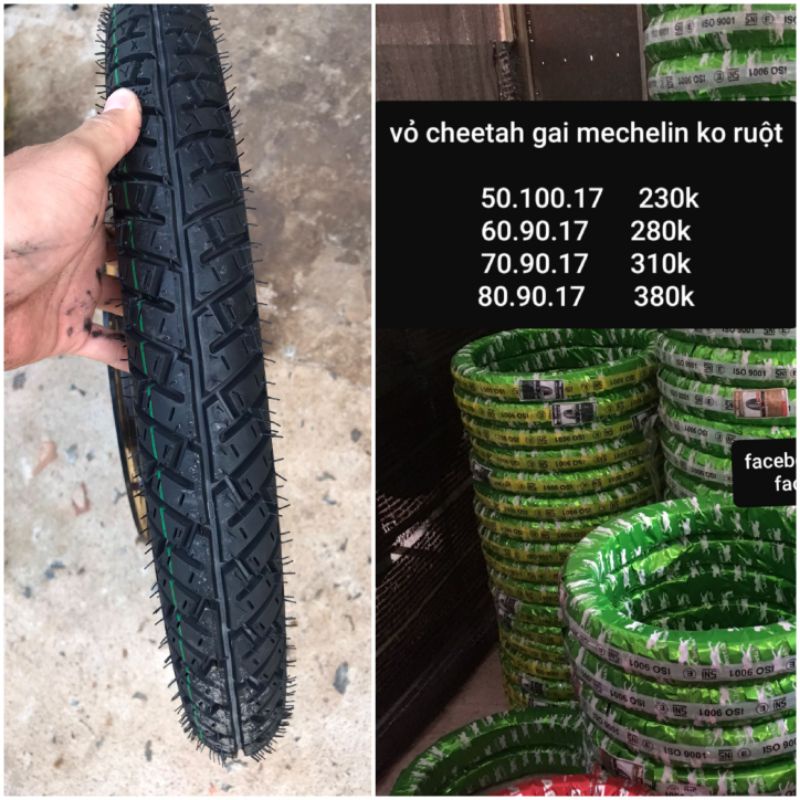 Cặp vỏ cheetah gai mechelin ko ruột 50.100.17 vs 60.90.17