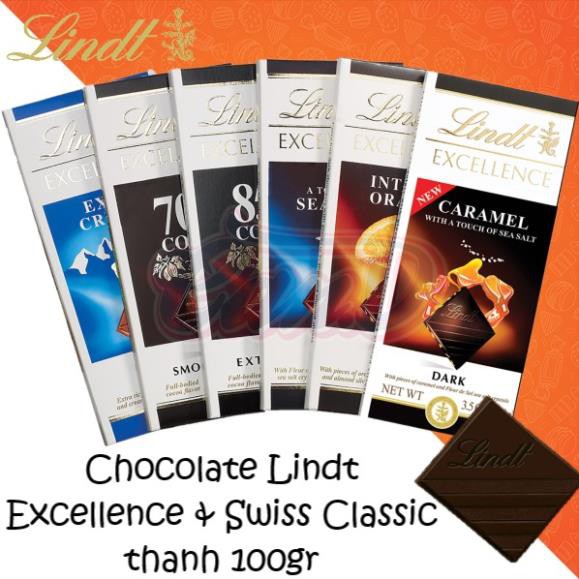 (18 vị) Chocolate Lindt Excellence & Swiss Classic thanh 100gr (Hàng nhập khẩu Đức & Thụy Sĩ)