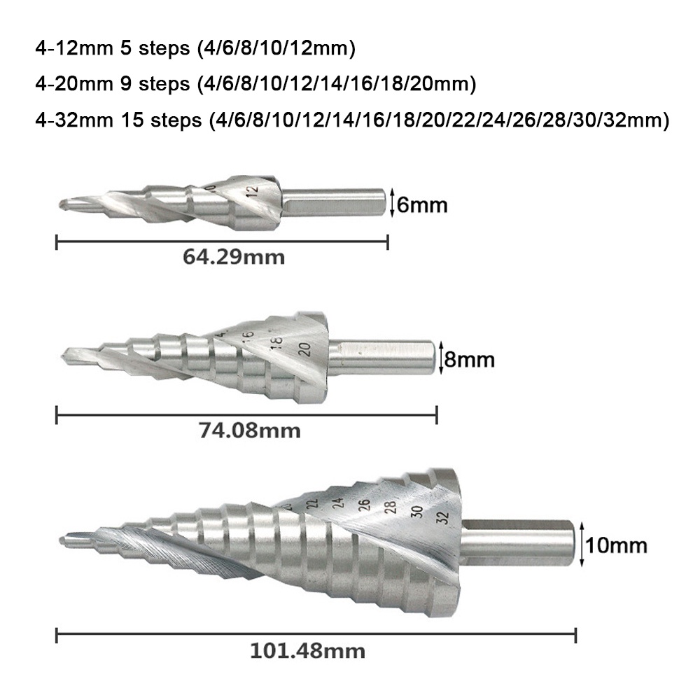 Mũi Khoan Lỗ Hình Nón 4-12mm/4-20mm/4-32mm HSS Tiện Lợi