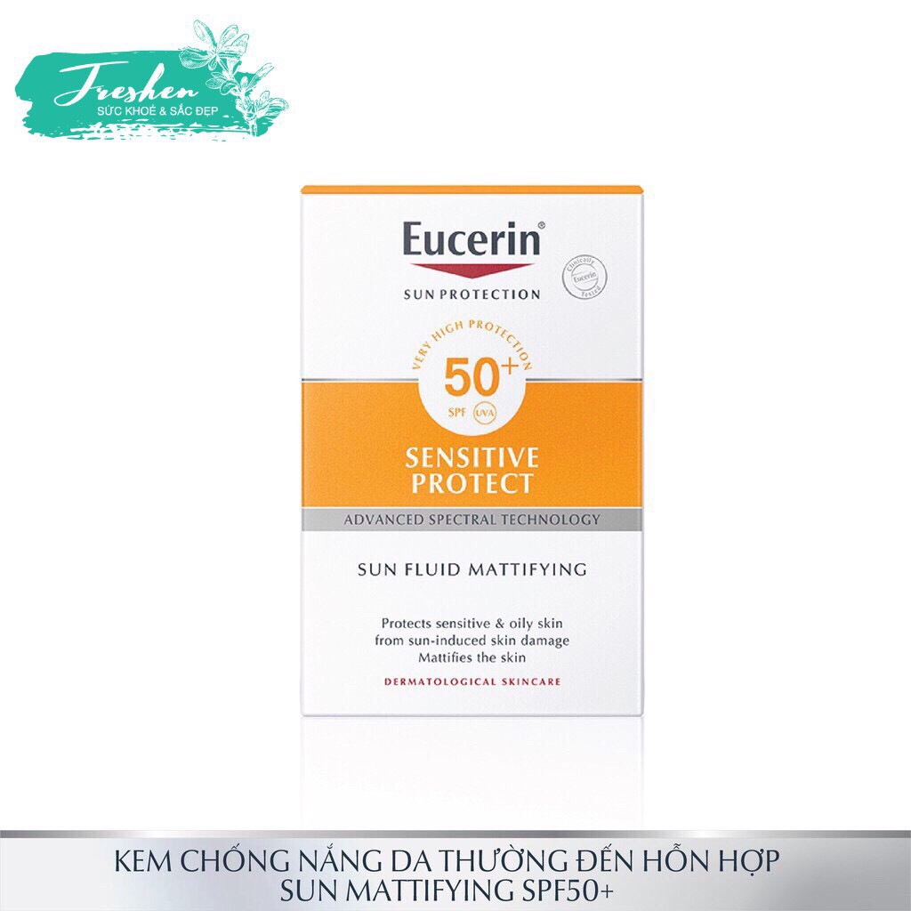 Kem chống nắng không gây nhờn rít cho da thường và da hỗn hợp Eucerin Sun Fluid Mattifying Face SPF50+