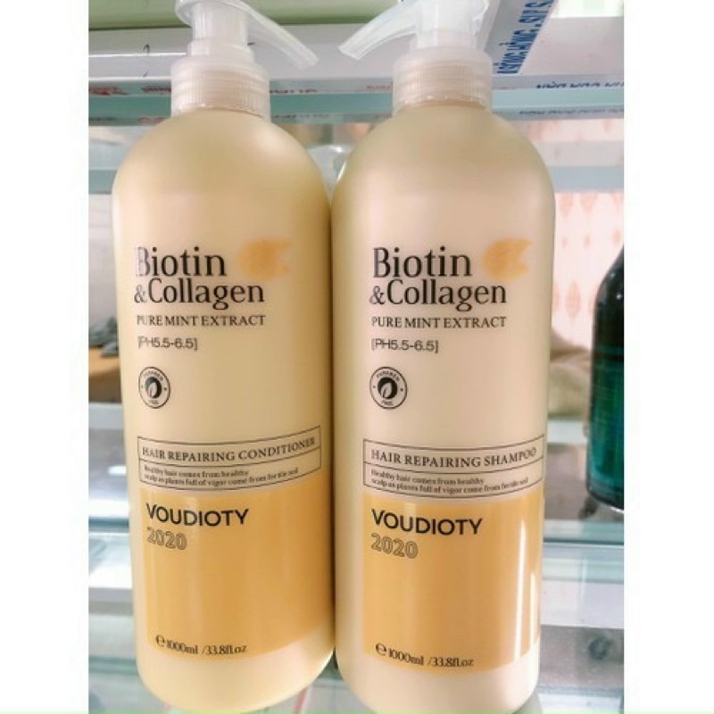 Cặp dầu gội Biotin and Collagen vàng mẫu mới 2021 1000ml