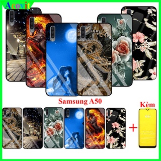 COMBO Ốp lưng Samsung A50 (Kèm 1 Kính cường lực Full Màn hình) Mặt kính 3D sắc nét,sang trọng, Khồng Nhòe, Phai Acovit