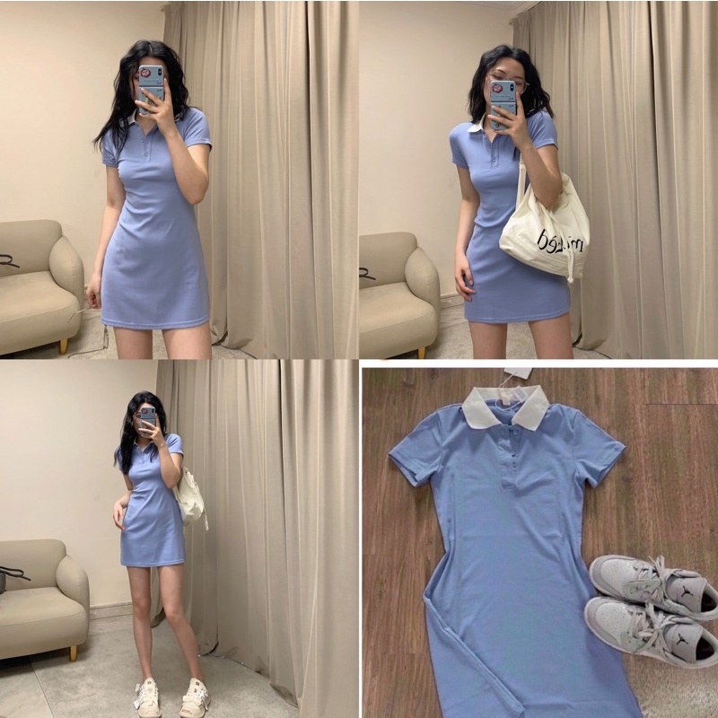 Đầm Polo Nữ, đầm chữ a màu xanh nhẹ nhàng nữ tính D45 - colory shop